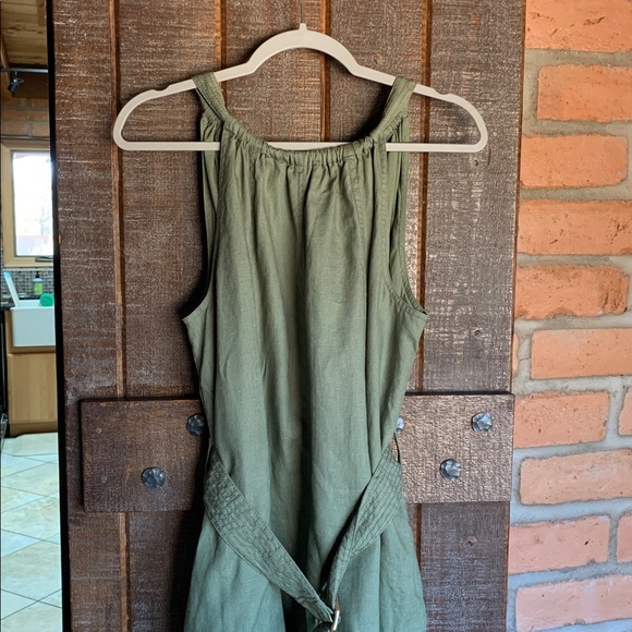 Tommy Bahama halter maxi dress linen pockets size large olive green flowy boho - Picture 3 of 16